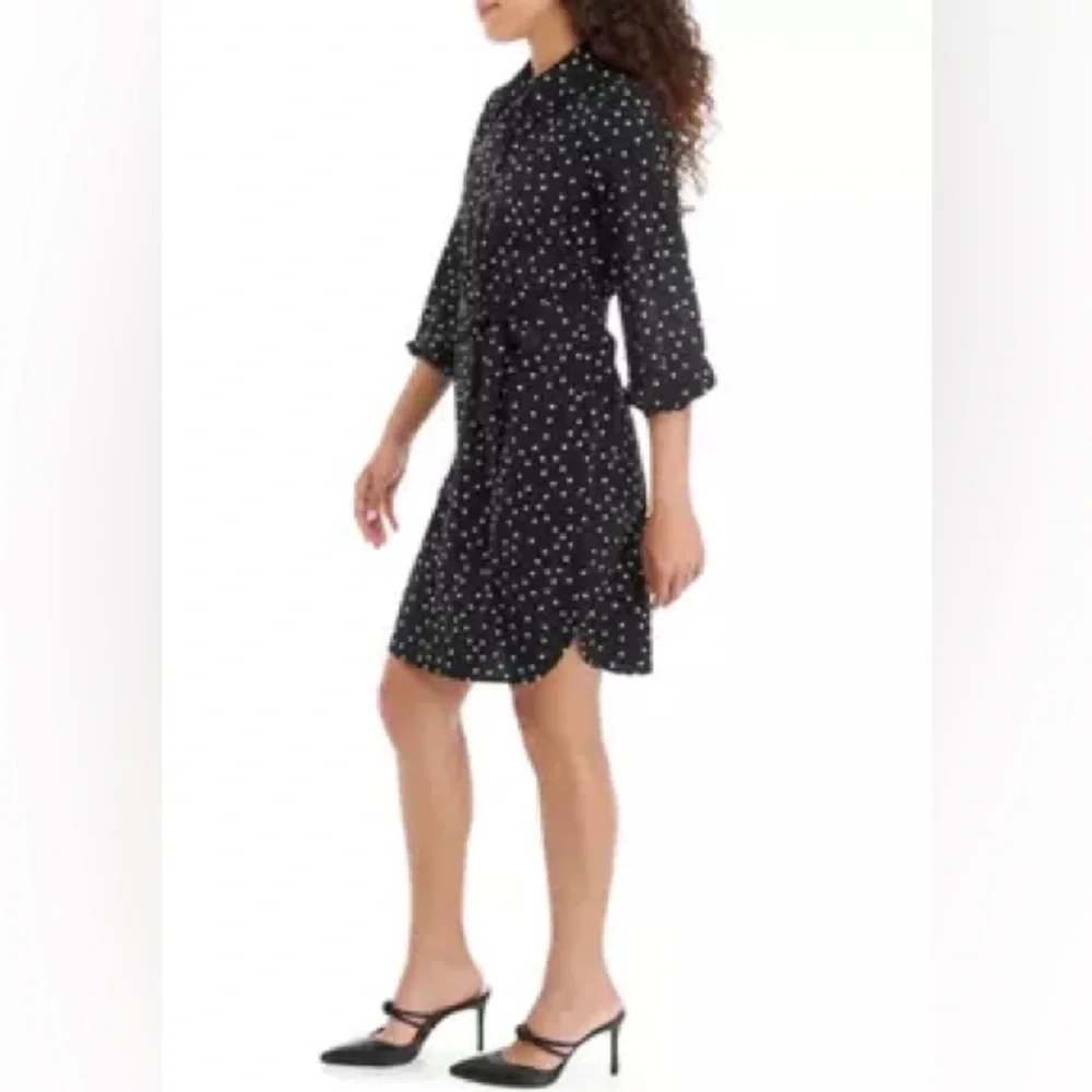 The Limited Black Ivory Polka Dot  Belted Collar Shirtdress ‎ MP